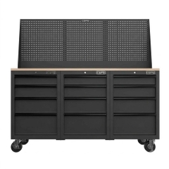 Tủ dụng cụ CSPS 183cm - 12 hộc kéo màu đen, mặt ván gỗ, kèm vách lưới