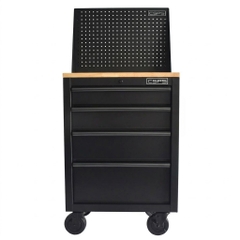 Tủ dụng cụ CSPS 61cm - 04 hộc kéo màu đen, bánh xe, mặt ván gỗ, vách lưới