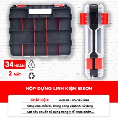 Hộp đựng nhựa linh kiện 2 mặt Bison BS322887 nhiều ngăn chứa, 34 ngăn, vách ngăn có thể tháo rời