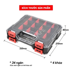 Hôp nhựa đựng linh kiện 2 mặt cao cấp Bison tối đa 34 ngăn, vách ngăn có thể tháo rời, dùng đựng linh kiện, đinh ốc vít