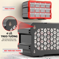 Hộp đựng linh kiện Bison nhiều ngăn có ghép nối Tủ nhựa nguyên sinh chắc chắn, dùng đựng đinh, ốc vít, linh kiện điện tử BS38688