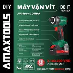 Combo Máy Vặn Vít Pin Amaxtools AV25014 21V, Kèm 2 Pin Và Sạc
