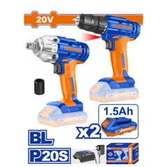 Bộ Combo Máy Khoan & Máy Siết Buloong Dùng Pin 20V (kèm 2 Pin 1.5Ah) WADFOW WCK2017