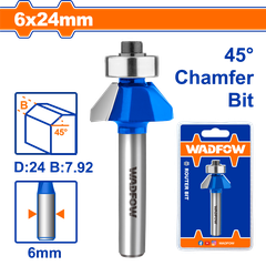 Mũi phay gỗ vát 45° 6x6x24mm WadFow WRG3402