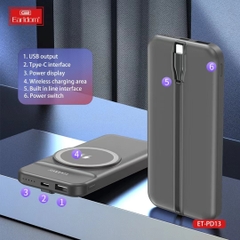Sạc Dự Phòng Kèm Sạc Không Dây Earldom ET-PD13 10.000mAh