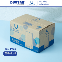 Bộ 6 Ly cốc thủy tinh U Glass 260ml kiểu lỡ đáy bằng - BUG305