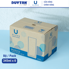Bộ 6 Ly cốc thủy tinh U Glass 345ml kiểu cao đáy bằng - BUG312