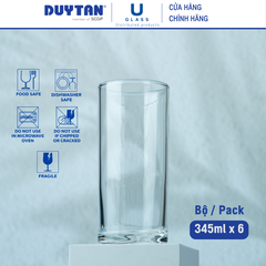 Bộ 6 Ly cốc thủy tinh U Glass 345ml kiểu cao đáy bằng - BUG312