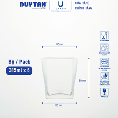 Bộ 6 Ly cốc thủy tinh U Glass 315ml kiểu lùn vuông - BUG361