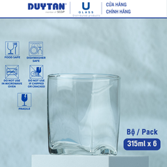 Bộ 6 Ly cốc thủy tinh U Glass 315ml kiểu lùn vuông - BUG361