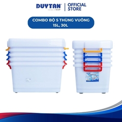 Combo 5 Thùng Vuông 15Lít, 30Lít, DUY TÂN nhựa PP, thùng đựng thực phẩm, thùng đựng đồ đa năng