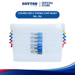 Combo 5 Thùng Chữ Nhật 10Lít, 15Lít, 30L DUY TÂN nhựa PP, thùng đựng thực phẩm, thùng đựng đồ đa năng