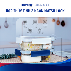 Hộp Thực Phẩm Thủy Tinh MATSU LOCK 3 Ngăn – Chịu Nhiệt, Kín Khí, An Toàn Cho Lò Vi Sóng Duy Tân