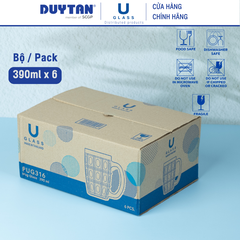 Bộ 6 Ly cốc thủy tinh U Glass 390ml kiểu quai mãng cầu - PUG316