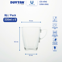 Bộ 6 Ly cốc thủy tinh U Glass 330ml kiểu quai - PUG343
