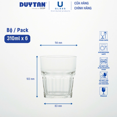 Bộ 6 Ly cốc thủy tinh U Glass 310ml kiểu lùn - PUG389