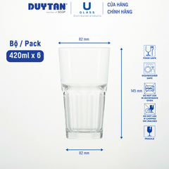 Bộ 6 Ly cốc thủy tinh U Glass 420ml kiểu cao - PUG390
