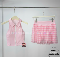 Chân Váy Thể Thao Chính Hãng Màu Hồng Trắng Caro Pom Pêche DIA