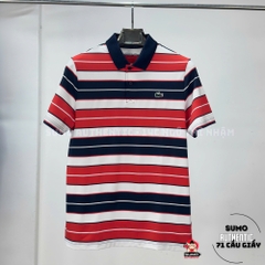 Áo Polo Lacoste Chính Hãng kẻ ngang đỏ trắng-DH7497-99-IQD