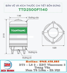 Bồn nước inox Toàn Thắng 2500L Đứng TT2500F1140