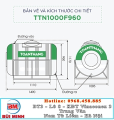 Bồn nước inox Toàn Thắng 1000L ngang TTN1000F960