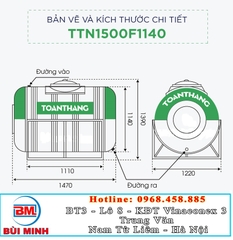 Bồn nước inox Toàn Thắng 1500L ngang TTN1500F1140