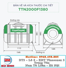 Bồn nước inox Toàn Thắng 2000L ngang TTN2000F1380