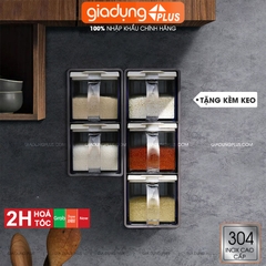 Bộ Lọ Đựng Gia Vị Nhựa AS Kèm Kệ Đặt Bằng Inox 304 | Phong Cách Nhật Bản Cao Cấp JIANXIA (JX-0305) - gia dụng plus