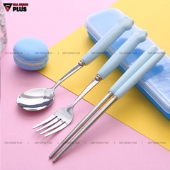 🔴OUTLET | Bộ muỗng đũa nĩa cá nhân bằng sứ cao cấp (hoạ tiết chân mèo) cho dân văn phòng, học sinh