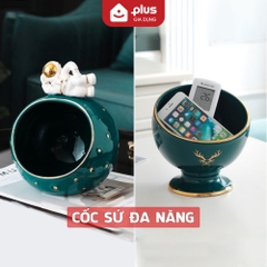🔴OUTLET | Cốc Gốm Sứ Đặt Bàn Đựng Đồ Đa Năng Chìa Khoá, Bánh Kẹo,... | Xanh Ngọc Lục Bảo Sang Trọng