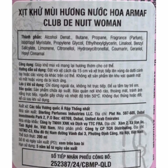 Xịt Thơm Body Nữ Armaf Club De Nuit Woman Perfume Body Spay 200ml