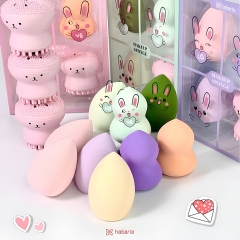 Set 3 Mút Trang Điểm Habaria Rabbits Love (Kèm Miếng Rửa Mặt Bạch Tuộc)