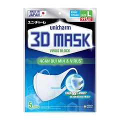 Khẩu Trang Unicharm 3D Mask Virus Block (Gói 5 Miếng)