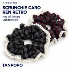Dây Buộc Tóc Scrunchie Kẻ Caro Ren Retro