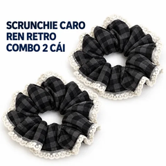 Dây Buộc Tóc Scrunchie Kẻ Caro Ren Retro