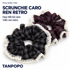 Dây Buộc Tóc Scrunchie Kẻ Caro Ren Retro