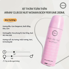 Xịt Thơm Body Nữ Armaf Club De Nuit Woman Perfume Body Spay 200ml