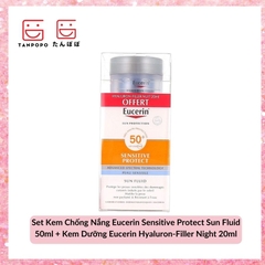 Set Kem Chống Nắng Eucerin Sensitive Protect Sun Fluid 50ml + Kem Dưỡng Eucerin Hyaluron-Filler Night 20ml