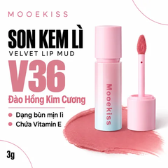 Son Kem Lì Mooekiss Velvet Lip Mud 3g Dạng Bùn Mịn Lì - V36 Đào Hồng Kim Cương