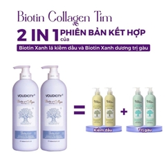 Cặp Gội Xả 2 Trong 1 Kiềm Dầu Và Trị Gàu Biotin & Collagen Pasiori Voudioty 500ml (Tím)