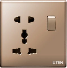 Bộ ổ cắm 5 chấu đa năng có công tắc màu vàng Z9 Uten (Z9GKZ12Z13/N)