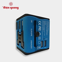 Ổ cắm du lịch 2 cổng USB Điện Quang (ESK TV06B 2U) màu xanh