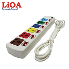 Ổ cắm sáu 3 chấu 2 lõi dây có công tắc (3m) màu trắng