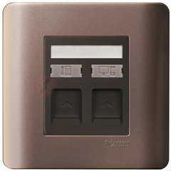 Bộ ổ cắm điện thoại và ổ cắm mạng cat6 màu đồng Zencelo - Schneider (E8432TDRJS_6SZ_G19)