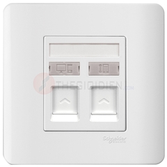 Bộ ổ cắm điện thoại và ổ cắm mạng cat6 màu trắng Zencelo - Schneider (E8432TDRJS_6_G19)
