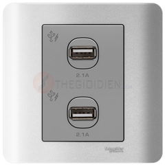 Bộ ổ sạc USB đôi 2.1A màu xám Zencelo - Schneider (E8432USB_SA_G19)