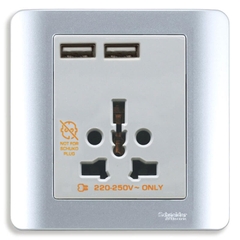 Bộ ổ cắm đa năng và sạc USB đôi màu xám Zencelo - Schneider (E8442616USB_SA_G19)