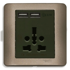 Bộ ổ cắm đa năng và sạc USB đôi màu đồng Zencelo - Schneider (E8442616USB_SZ_G19)