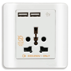 Bộ ổ cắm đa năng và sạc USB đôi màu trắng Zencelo - Schneider (E8442616USB_WE_G19)