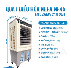 Quạt điều hòa hơi nước Nefa NF45 điều khiển cảm ứng (Màu xanh/ghi)